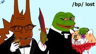 bp anti_furry bipedal_animals black_eye blood blunt bowtie bp doge drugs frog hands high holding holding_object knife pepe pin smile smoke squirrel suit total_furry_death variant:feraljak weed win wojak // 1920x1080 // 874KB